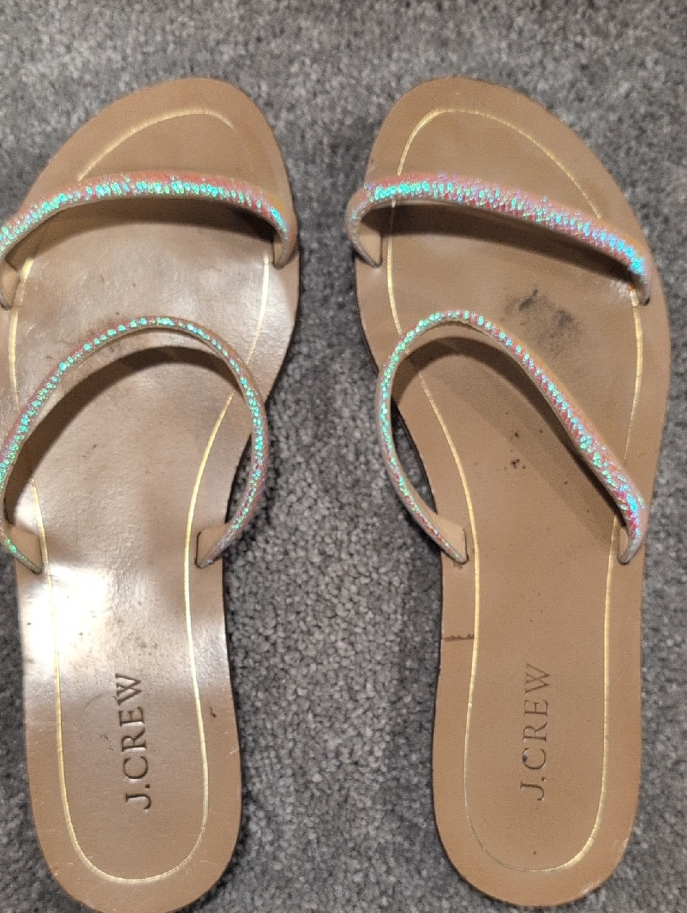 J. Crew Tan Sandals with Iridescent Straps